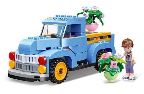 Bộ lắp ghép JIESTAR 59232 Xe bán tải Dream Town chở hoa, đồ chơi lắp ráp cho bé gái 6 tuổi, thế giới sắc màu, giá tốt