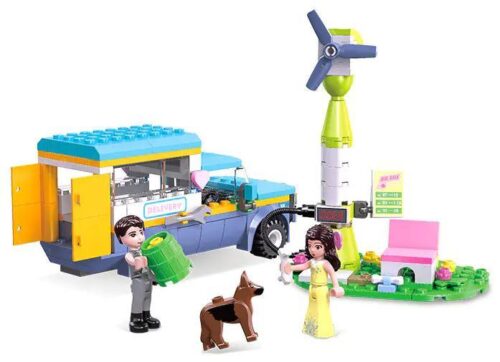 JIESTAR 59237 Dream Town Xe Giao Hàng Mô hình lắp ráp cho bé gái 6 tuổi, 236 mảnh ghép, có tua-bin gió, xe tải mở cửa, giá tốt