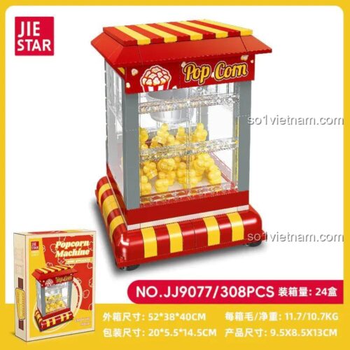 Hộp máy làm bỏng ngô JIESTAR JJ9077, bộ lắp ghép 308 mảnh, đồ chơi giáo dục cho bé 6 tuổi