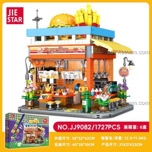 Hộp sản phẩm bộ lắp ghép Cửa hàng Bánh mì JIESTAR JJ9082 - Mô hình chi tiết cao, Có đèn LED, 1727 mảnh, Độ tuổi 6+