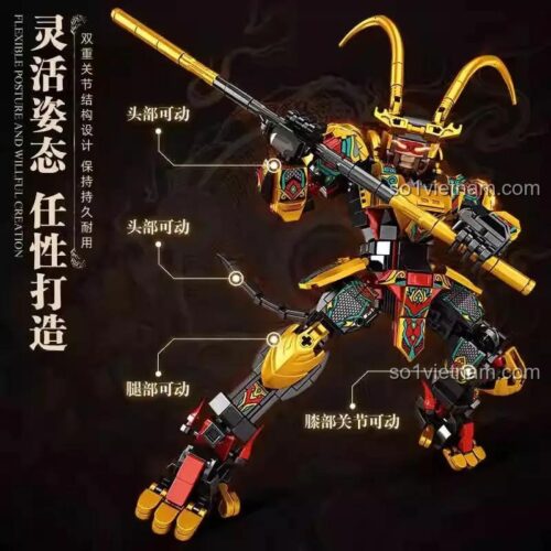 Đồ chơi mô hình Mecha Tôn Ngộ Không 46071 với các khớp đầu, tay, chân linh hoạt, tạo nhiều tư thế chiến đấu.