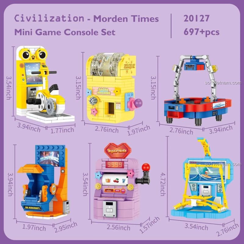 Kích thước các mẫu máy game trong bộ lắp ghép JMBricklayer 20127