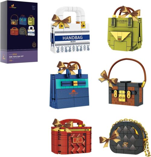 Hộp sản phẩm JMBricklayer 20144 Bộ Lắp Ghép Túi Xách Mini với 6 mẫu túi thời trang, 736 mảnh, độ tuổi 14+