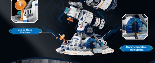 bộ lắp ghép Kính Thiên Văn Khám Phá Vũ Trụ JMBricklayer, mô tả nền tảng trạm không gian và tấm bảng kỷ niệm, phù hợp bé trai 8 tuổi, giá tốt