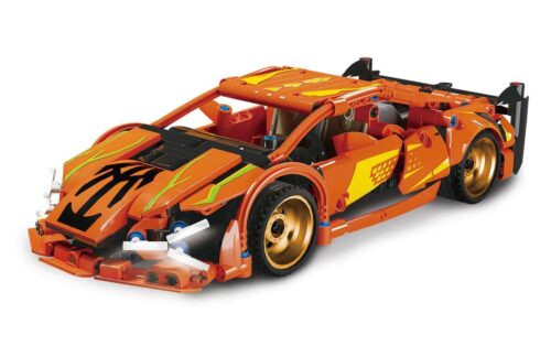 Mô hình siêu xe McLaren màu cam K盒子 10239, đồ chơi lắp ghép xe đua cho bé trai 6 tuổi, có động cơ hồi lực, cửa xe mở, đèn pha sáng