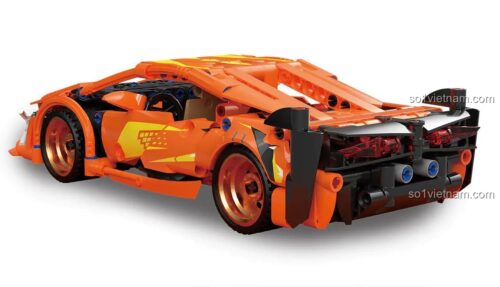 Mô hình siêu xe McLaren màu cam K盒子 10239 nhìn từ phía sau, đồ chơi lắp ghép xe đua cho bé trai 6 tuổi, có động cơ hồi lực, cửa xe mở, đèn pha sáng