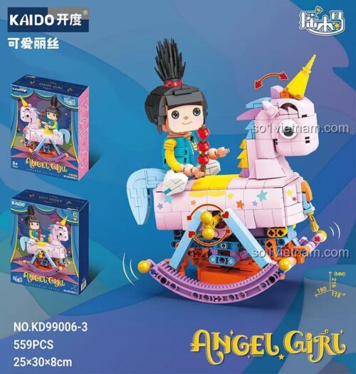 Hộp sản phẩm và mô hình Angel Girl của KAIDO KD99006-3, bộ lắp ghép 559 chi tiết, đồ chơi xây dựng cho bé gái 8 tuổi