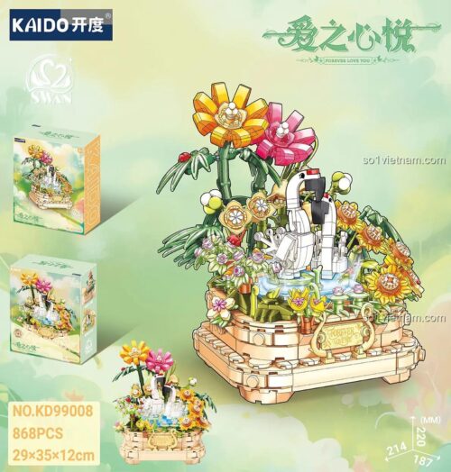 Bộ lắp ghép hoa và thiên nga Kaido KD99008 Forever Love You, đồ chơi giáo dục, quà tặng sinh nhật cho bé gái 8 tuổi