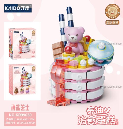 hộp sản phẩm bộ lắp ghép Kaido KD99030 Bánh Kem Gấu Teddy, thiết kế dễ thương, chất liệu an toàn cho bé gái 8 tuổi
