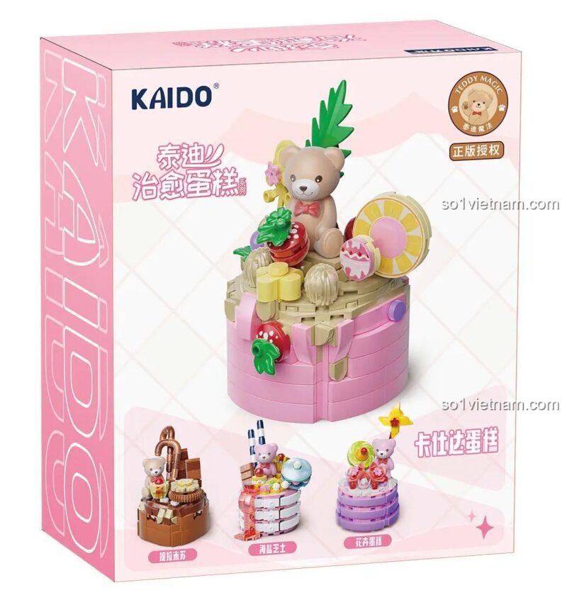 Hộp bộ lắp ráp Bánh Kem Gấu Teddy Dễ Thương Kaido KD99031, đồ chơi mô hình Kaido KD99031 Bánh Kem Custard Gấu Teddy dễ thương màu hồng ngọt ngào cho bé gái 8 tuổi, giá tốt