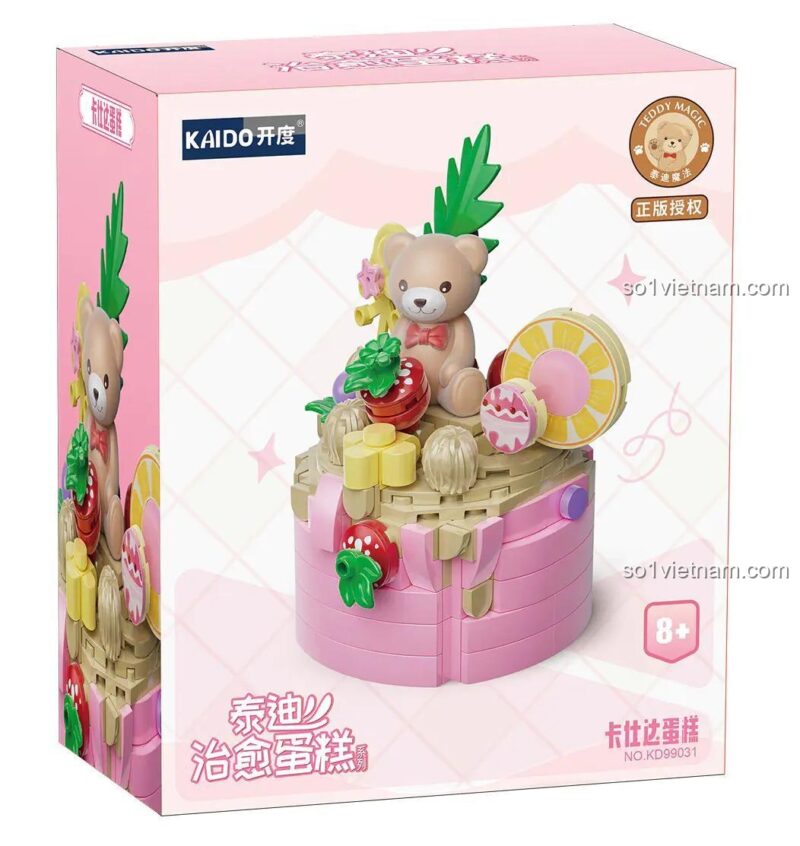 Hộp bộ xếp hình KD99031 Bánh Kem Custard Gấu Teddy Kaido, đồ chơi mô hình Kaido KD99031 Bánh Kem Custard Gấu Teddy dễ thương màu hồng ngọt ngào cho bé gái 8 tuổi, giá tốt