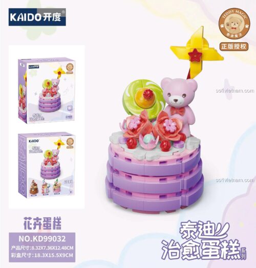 Hộp đồ chơi lắp ghép Kaido KD99032 Bánh Kem Hoa Gấu Teddy với kích thước 18.3x15.5x9cm, phù hợp cho bé gái 8 tuổi, giá rẻ