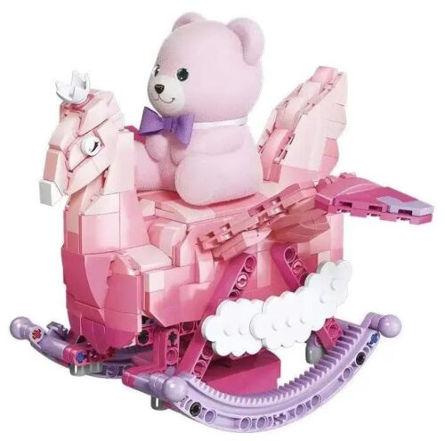 Bộ lắp ghép Gấu Teddy cưỡi ngựa bập bênh Kaido KD99057 màu hồng, đồ chơi mô hình cho bé gái 8 tuổi, có đèn LED và âm thanh