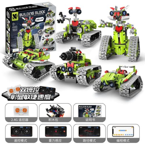 Hộp sản phẩm KAIYU K96165 Robot Biến Hình Mặt Trăng 5 Trong 1 với 705 mảnh ghép, độ tuổi 6+, có điều khiển từ xa và ứng dụng điện thoại