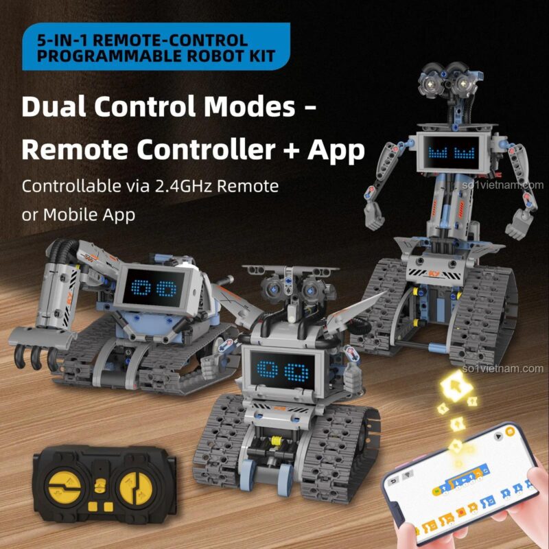 Robot Lắp Ráp Điều Khiển Từ Xa KAIYU K96170 với hai chế độ điều khiển: remote và app điện thoại, đồ chơi STEM đa năng cho bé trai