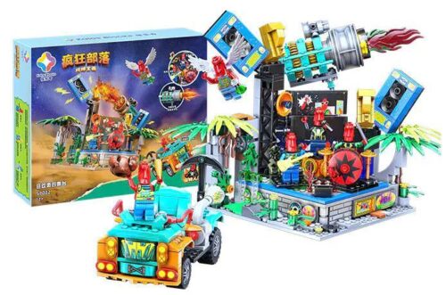 Toàn cảnh bộ lắp ghép Sân khấu lễ hội của bộ lạc Kalos 57002, bao gồm sân khấu nhạc rock và xe địa hình, đồ chơi cho con trai 12 tuổi giá tốt.