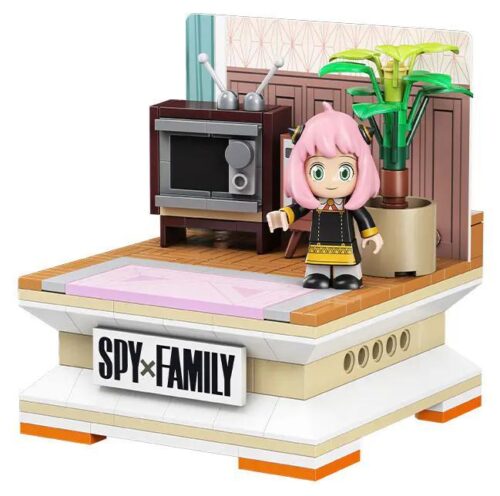 Bộ Lắp Ghép Anya Forger Loa Bluetooth Spy Family Kalos Blocks 33005 - Mô hình Anya Forger với TV và cây cảnh, có logo Spy Family