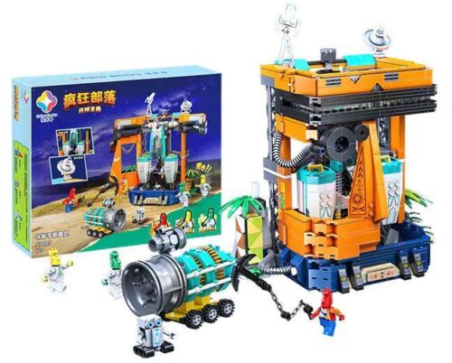 Ảnh hộp và mô hình hoàn thiện của bộ lắp ghép Căn cứ vũ trụ của bộ lạc Kalos Blocks 57005. Sản phẩm gồm 927 mảnh, phù hợp cho con trai từ 12 tuổi, là lựa chọn giá tốt.