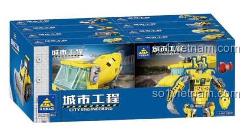 Hộp lớn của bộ xếp hình KAZI 80463, bên trong chứa 8 hộp nhỏ để lắp ráp thành Robot Vệ Binh Công Trình.