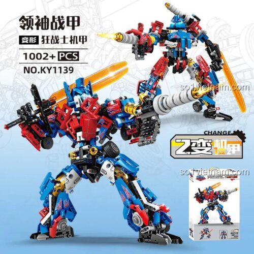 Robot Biến Hình Chiến Binh Lãnh Đạo KAZI KY1139 1002 mảnh, 2 dạng biến hình, vũ khí phát sáng, đồ chơi lắp ghép cho bé trai 8 tuổi