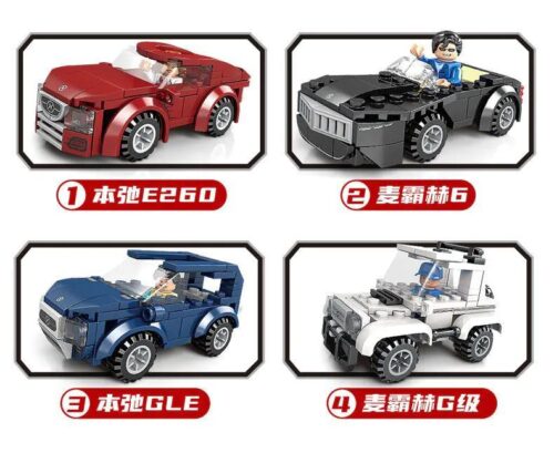 Bộ đồ chơi lắp ráp KAZI KY6096 4 mẫu xe đua Mercedes-Benz và Maybach kèm minifigure, phù hợp bé trai 6 tuổi, giá tốt.