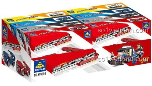 Hộp sản phẩm bộ lắp ghép KAZI KY6096 4 mẫu xe đua, chất lượng cao, tiết kiệm cho bé trai 6 tuổi.