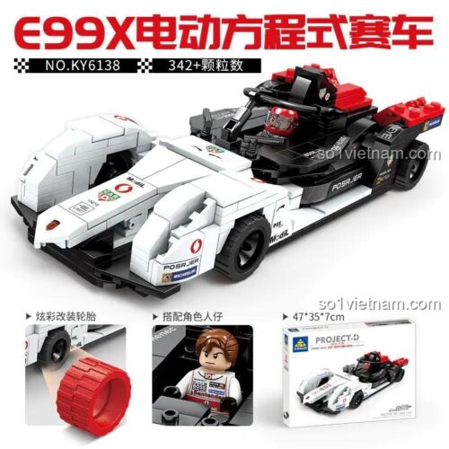 đồ chơi lắp ráp KAZI KY6138 Porsche Formula E 99X Xe Đua Công Thức E Điện, bộ xếp hình cho bé trai 6 tuổi, chất lượng cao