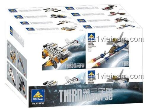 Hộp lớn của bộ xếp hình KAZI 6631 chứa 8 mô hình tàu chiến vũ trụ, món quà giá rẻ cho bé trai.