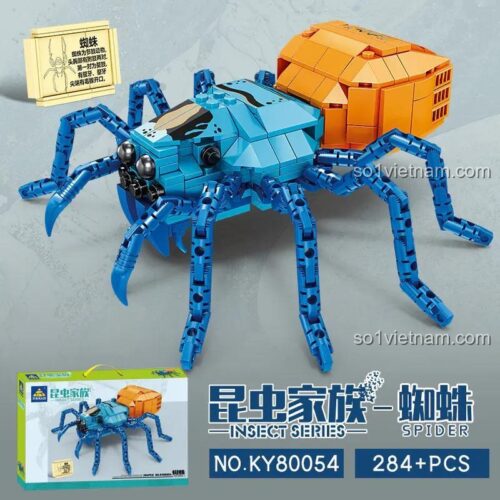 Bộ lắp ghép KAZI KY80054 Mô hình Nhện độc đáo, đồ chơi lắp ghép Nhện màu xanh dương cam cho bé trai 6 tuổi, giá tốt.