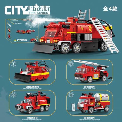 Tổng quan bộ lắp ghép Xe cứu hỏa đa năng KAZI KY80470 dành cho bé trai 8 tuổi, giá rẻ, gồm 4 mẫu xe nhỏ.