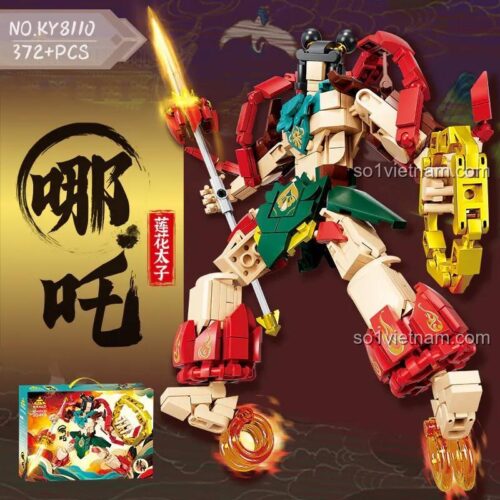 Bộ lắp ghép KAZI KY8110 Nezha Thái tử Liên Hoa 372 mảnh, đồ chơi sáng tạo cho bé trai