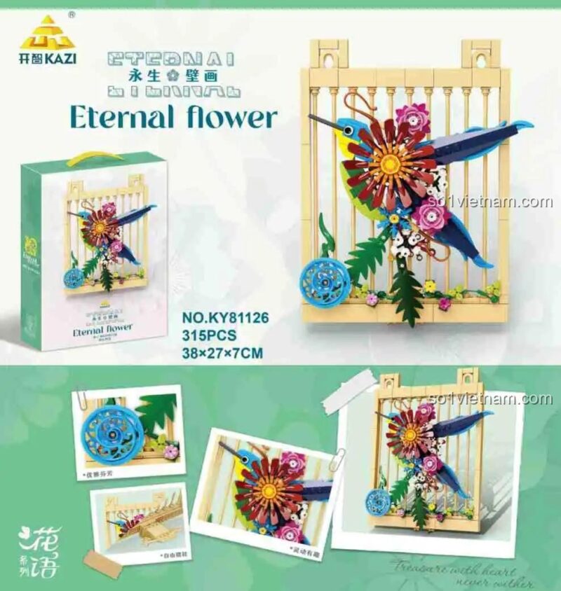 Bộ lắp ghép KAZI KY81126 Tranh Tường Hoa Và Chim, tổng quan sản phẩm và hộp, đồ chơi trang trí cho bé gái 8 tuổi, giá rẻ.