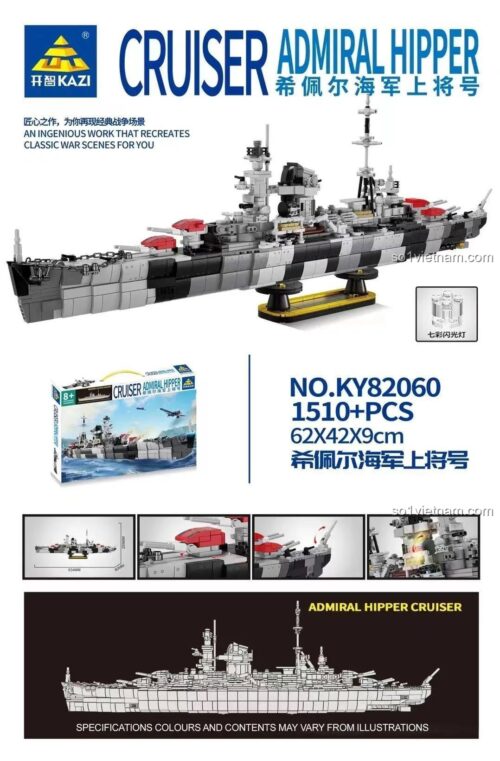 Hộp sản phẩm KAZI KY82060 Tàu Tuần Dương Đô đốc Hipper Mô hình Tàu chiến chi tiết cao 1510 Mảnh