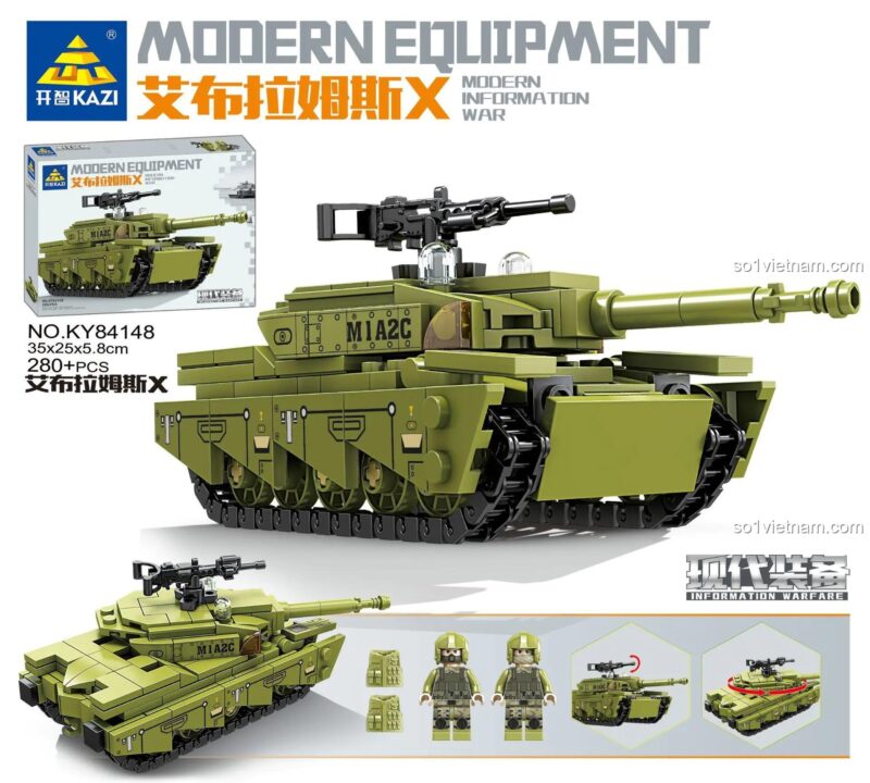 KAZI KY84148 Xe Tăng Abrams X, bộ đồ chơi lắp ráp xe tăng hiện đại với 2 minifigure lính tăng, đồ chơi mô hình 280 mảnh cho bé trai 6 tuổi