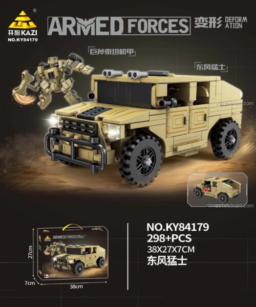 KAZI KY84179 Xe Jeep Quân Sự Biến Hình Robot Titan, Hộp đựng sản phẩm, 298 mảnh, đồ chơi giáo dục, đồ chơi sáng tạo, giá tốt