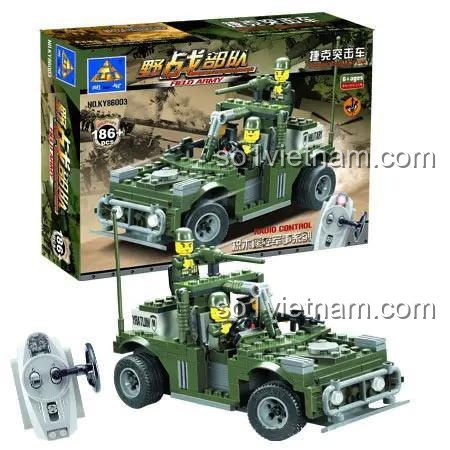 Bộ lắp ghép KAZI KY86003 Xe Jeep Quân Đội Điều Khiển Từ Xa 186 chi tiết, có đèn LED, điều khiển từ xa cho bé trai 14 tuổi