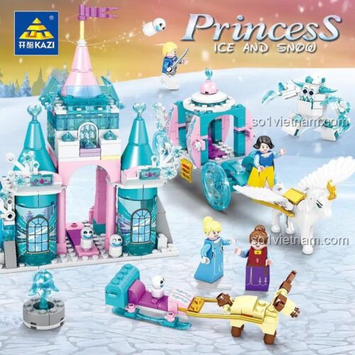 Toàn bộ 4 mô hình trong bộ đồ chơi xếp hình KAZI KY98719 Lâu đài công chúa băng giá, quà tặng sáng tạo cho con gái.