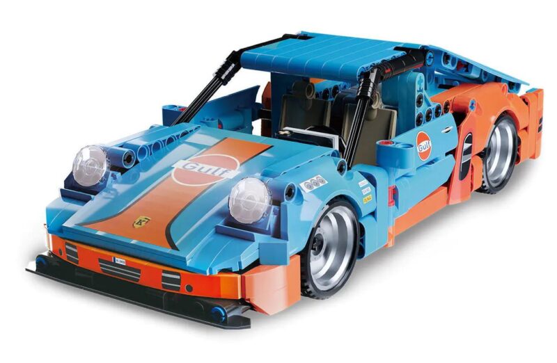Mô hình xe đua Porsche 911 RSR "Gulf" "回力车" K盒子 10231 lắp ráp từ bộ đồ chơi Technic, tỉ lệ 1:24, màu xanh dương cam xám, cho bé trai 6 tuổi