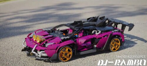 Mô hình siêu xe Lamborghini SVJ DJ-RAMBO lắp ráp điều khiển từ xa, bộ lắp ghép K盒子 10542, xe đua màu tím, đồ chơi cho bé trai 14 tuổi