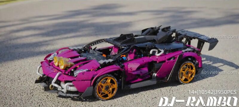 Mô hình siêu xe Lamborghini SVJ DJ-RAMBO lắp ráp điều khiển từ xa, bộ lắp ghép K盒子 10542, xe đua màu tím, đồ chơi cho bé trai 14 tuổi