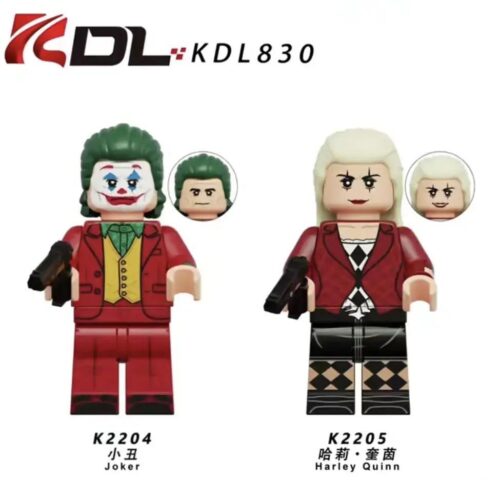 Bộ đồ chơi KDL K2204 K2205 Minifigure Joker và Harley Quinn, biểu tượng phản diện DC, chất lượng cao, giá tốt cho bé trai và bé gái 8 tuổi.