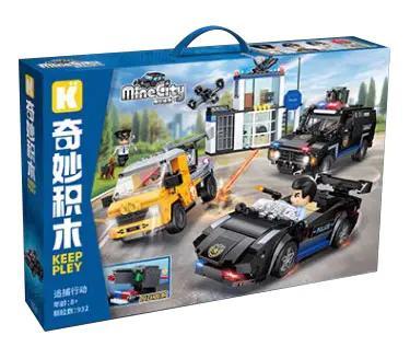 Hộp bộ đồ chơi xe cảnh sát Keeppley 11025 Truy đuổi, bao gồm xe cảnh sát, xe SWAT, xe thể thao, xe cứu hộ, minifigures cảnh sát, giá tốt cho bé trai 6 tuổi