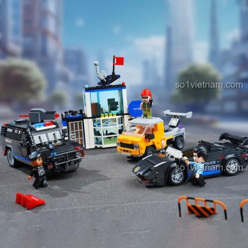 Mô hình bộ đồ chơi xe cảnh sát Keeppley 11025 Truy đuổi, bao gồm xe cảnh sát, xe SWAT, xe thể thao, xe cứu hộ, minifigures cảnh sát, giá tốt cho bé trai 6 tuổi