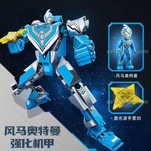 Mô hình hoàn chỉnh bộ đồ chơi 75077 Cỗ Máy Chiến Đấu Tăng Cường Ultraman Fuma, kèm minifigure và vũ khí shuriken laser, đồ chơi lắp ráp Robot Ultraman Fuma cho bé trai 6 tuổi.