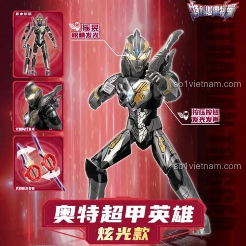 Mô hình Ultraman Dark Trigger lắp ráp từ bộ Keeppley 75220, có các khớp cử động và vũ khí đi kèm, phù hợp cho bé trai 8 tuổi.