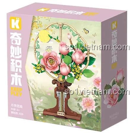 Hộp sản phẩm bộ lắp ghép Keeppley K10401 Nguyệt Quý Đoàn San, hình ảnh quạt tròn hoa hồng, đồ chơi sáng tạo cho bé gái