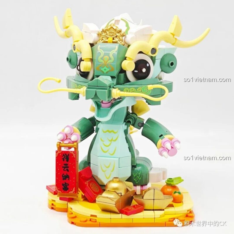 Hình minh họa rồng chibi đáng yêu trên cạnh hộp bộ lắp ghép Rồng Chibi Keeppley.
