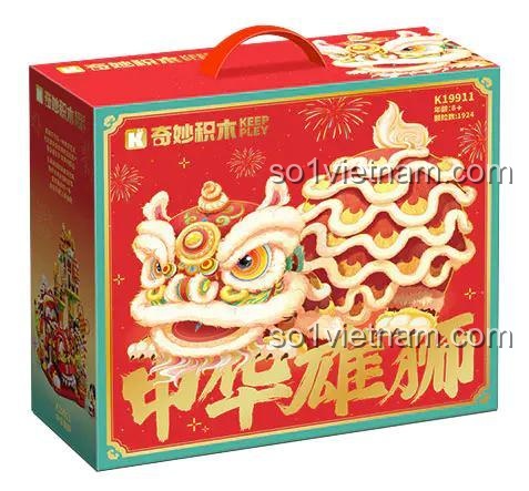 Hộp sản phẩm Sư tử Trung Hoa Keeppley K19911 với hình ảnh sư tử uy dũng, màu sắc lễ hội