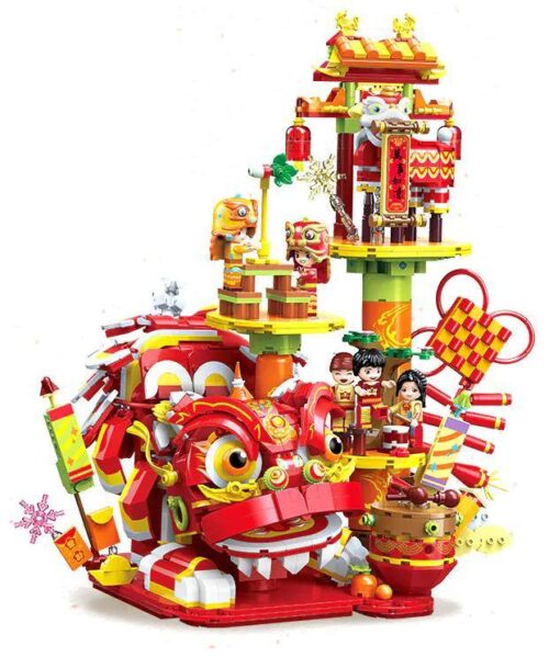Mô hình Sư tử Trung Hoa Keeppley K19911 lắp ghép chi tiết, màu đỏ vàng rực rỡ, có đèn LED, phù hợp cho bé 6 tuổi