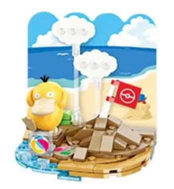 Bộ lắp ghép Pokémon Keeppley K20223, đồ chơi mô hình Psyduck dễ thương đang xây lâu đài cát trên bãi biển, phù hợp bé trai bé gái 6 tuổi, giá tốt